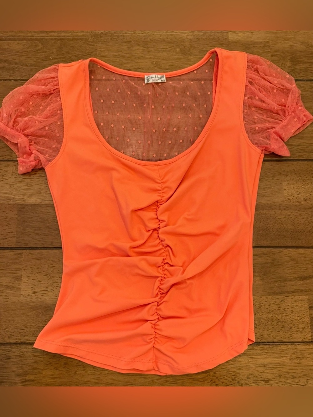 Y2K Intimately Free People mixed Media Sheer Mesh Swiss Dots ruched 2000’s top